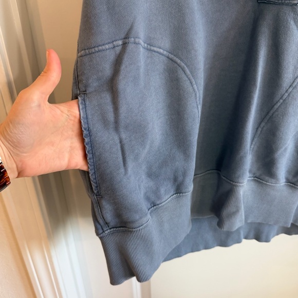 Aerie Cozy Hoodie Womens Large Dusty Blue Partial Button Oversized Boho Pockets - Picture 4 of 11